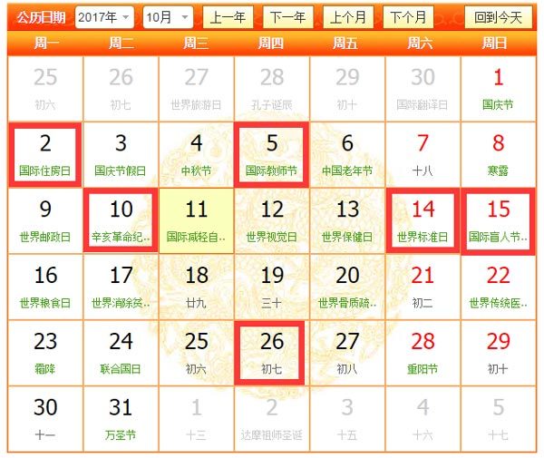 2017年10月裝修吉日有幾天，分別有哪些